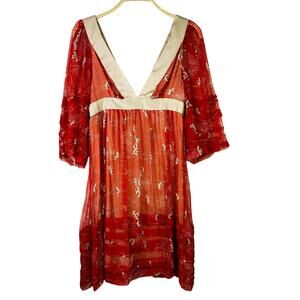 Development by Erica Davies Red Gold Crinkle‎ Silk Dress Size 4